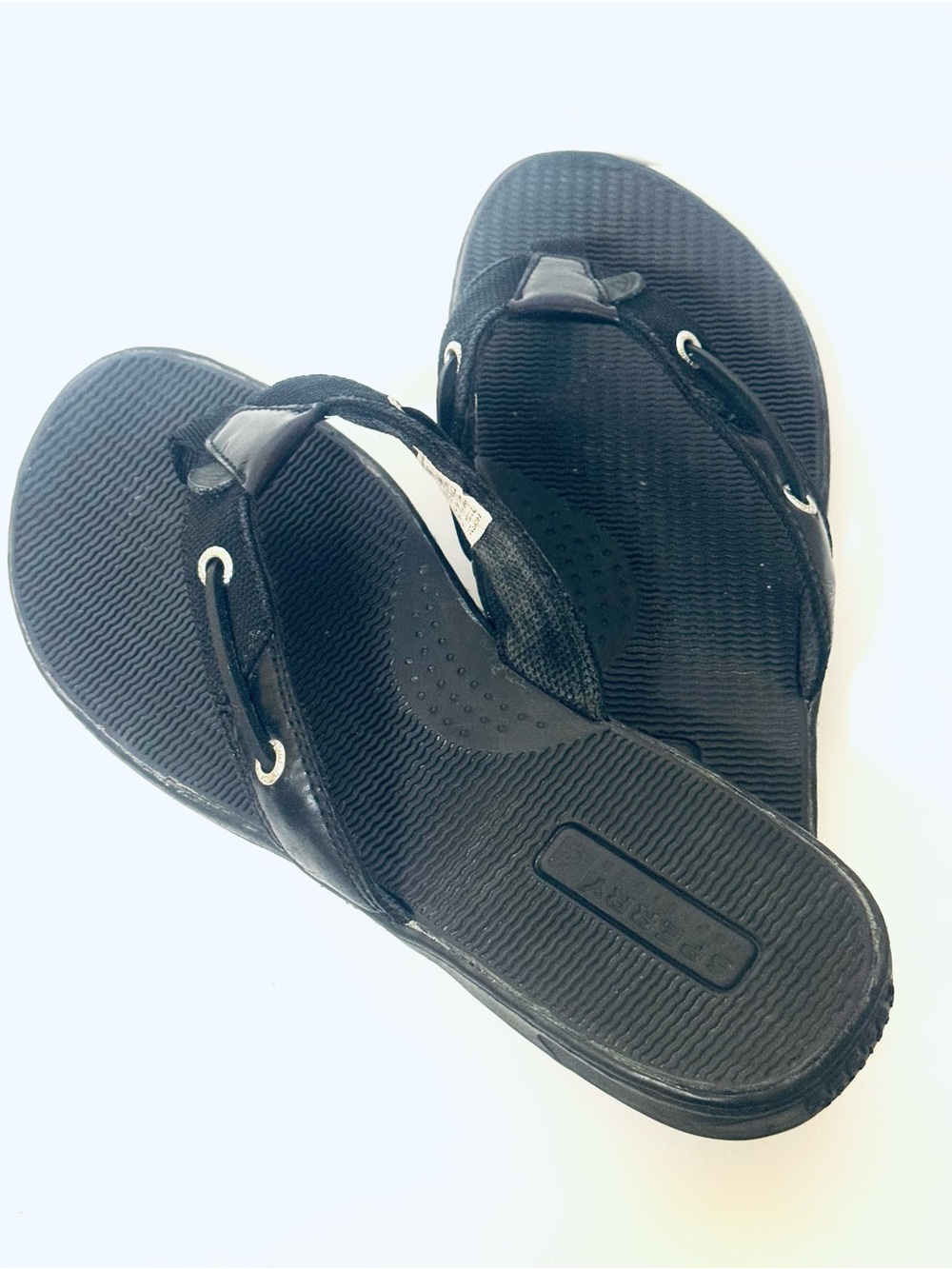 🩴 Sperry Black on Black  Rubber Boat Shoe Sole flip flops